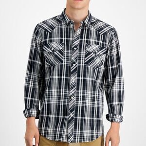 Sun + Stone Men's Remington Regular-Fit Plaid Western Shirt